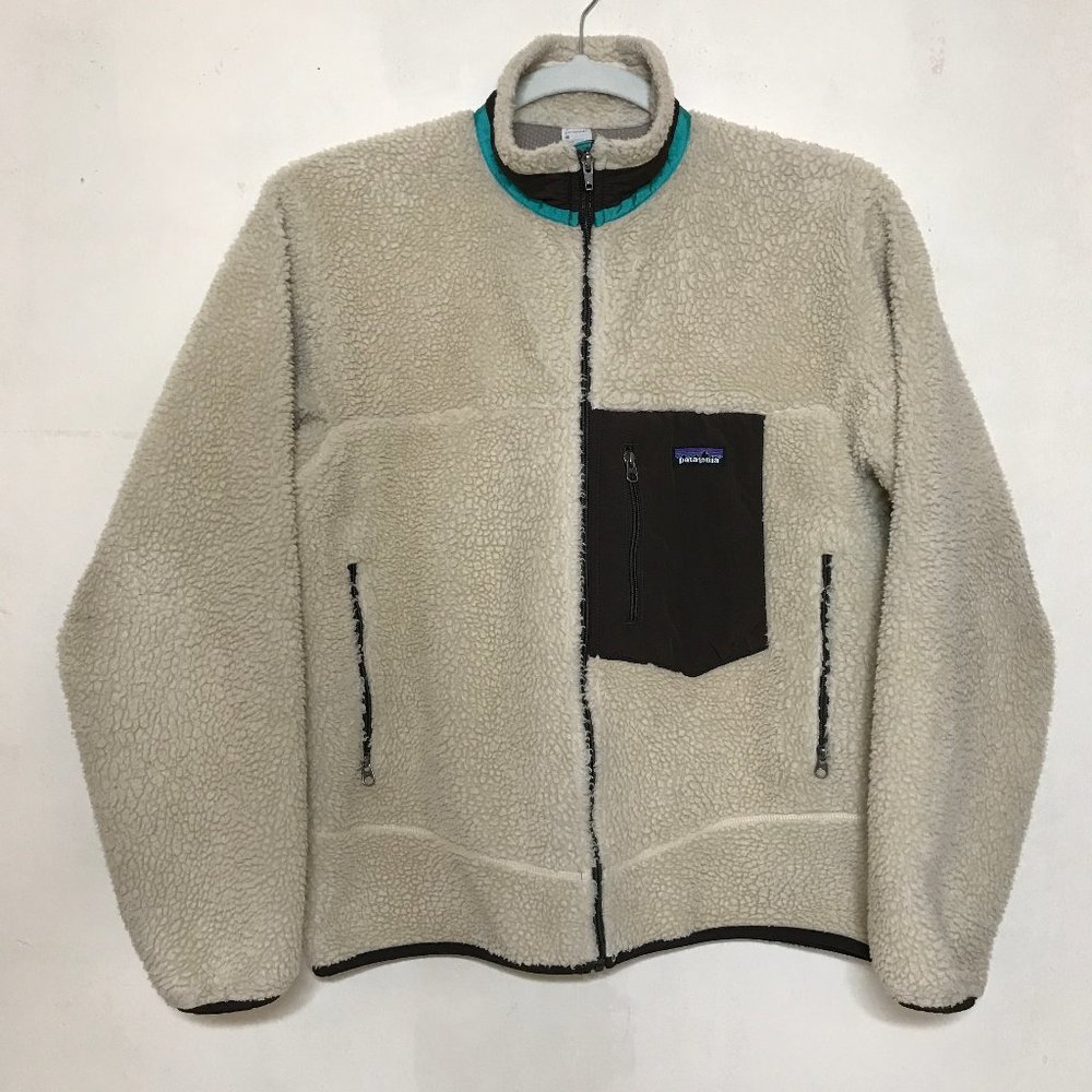 Patagonia Mens Size M Retro X Deep Pile Natural Oatmeal Fleece Zip Front Jacket